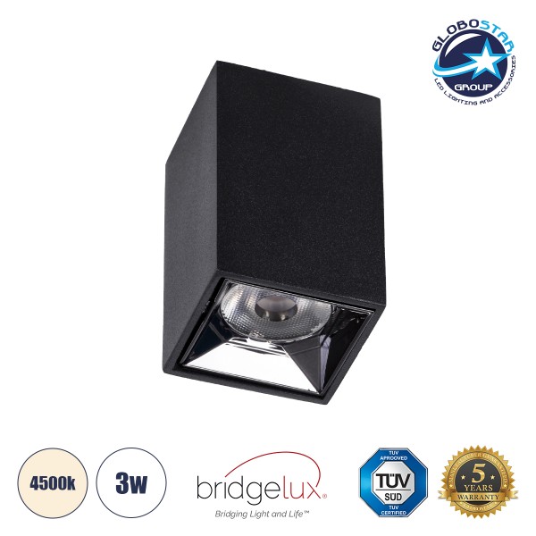 GLOBOSTAR® LUMINAR 60320 Downlight Σποτ LED 3W 420lm 36° AC 220-240V IP20 Φυσικό Λευκό 4500K - Osram SMD Chip & TÜV SÜD Driver - Μαύρο Ματ - Μ4.2 x Π4.2 x Υ6.6cm - 5 Χρόνια Εγγύηση