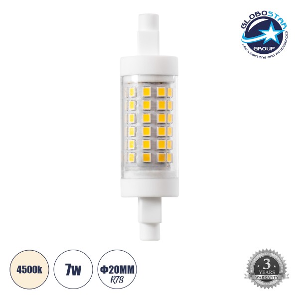 GloboStar® 60394 Λάμπα LED R7S 78mm 7W 819lm 360° AC 220-240V IP20 Φ2 x Υ7.8cm Φυσικό Λευκό 4500K - 3 Years Warranty
