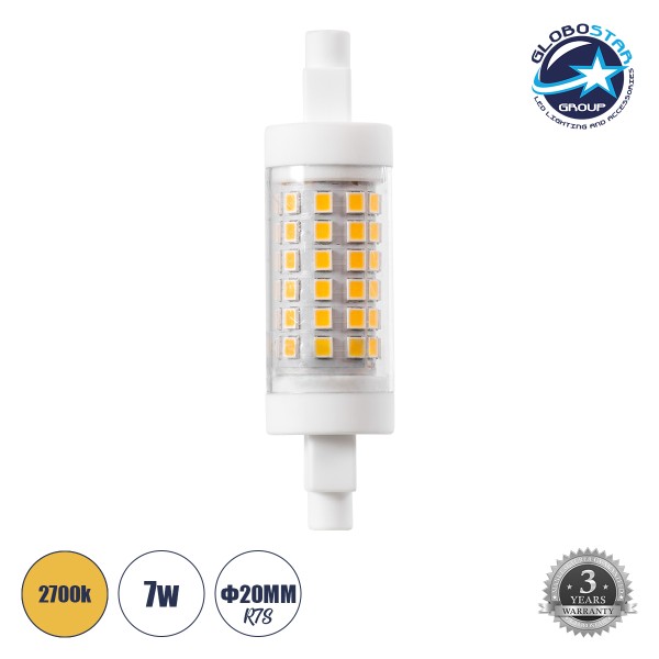 GLOBOSTAR® R7SPRO 60395 Λάμπα R7S 78mm LED 7W 791lm 360° AC 220-240V IP20 Θερμό Λευκό 2700K - Lumileds SMD Chip - Μ7.8 x Π2 x Υ2cm - 3 Χρόνια Εγγύηση