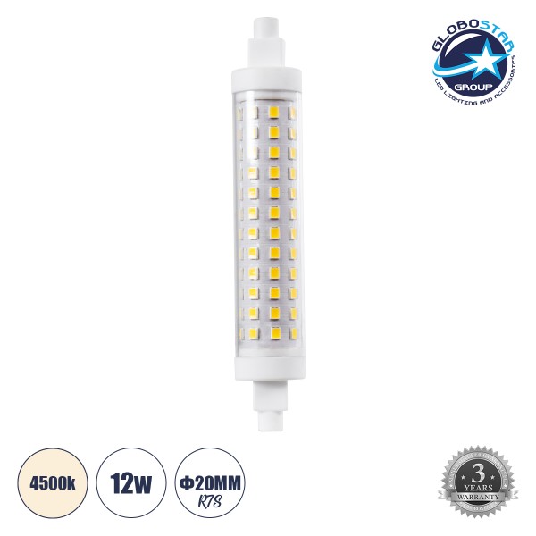 GLOBOSTAR® R7SPRO 60397 Λάμπα R7S 118mm LED 12W 1404lm 360° AC 220-240V IP20 Φυσικό Λευκό 4500K - Lumileds SMD Chip - Μ11.8 x Π2.2 x Υ2.2cm - 3 Χρόνια Εγγύηση