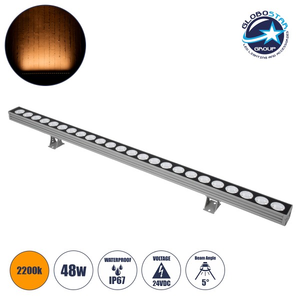 GLOBOSTAR® WASHER-JAVIA 90554 Μπάρα Φωτισμού Wall Washer LED 48W 3840lm 5° DC 24V Αδιάβροχο IP67 Πορτοκαλί 2200K Dimmable - Γκρι Ανθρακί - Μ100 x Π5.2 x Υ3.6cm - 3 Χρόνια Εγγύηση