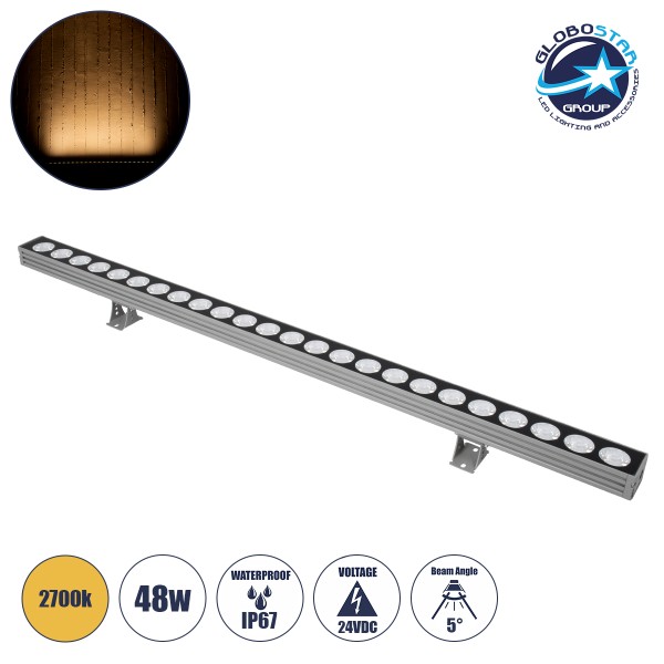 GLOBOSTAR® WASHER-JAVIA 90555 Μπάρα Φωτισμού Wall Washer LED 48W 4080lm 5° DC 24V Αδιάβροχο IP67 Θερμό Λευκό 2700K Dimmable - Γκρι Ανθρακί - Μ100 x Π5.2 x Υ3.6cm - 3 Χρόνια Εγγύηση