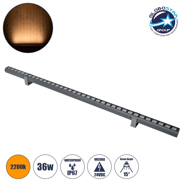 GLOBOSTAR® WASHER-PANDA 90582 Μπάρα Φωτισμού Wall Washer LED 36W 3060lm 15° DC 24V Αδιάβροχο IP67 Πορτοκαλί 2200K Dimmable - Γκρι Ανθρακί - Μ100 x Π4 x Υ3.5cm - 3 Χρόνια Εγγύηση