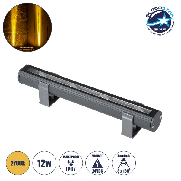 GLOBOSTAR® WINDOWBARI 90587 Φωτιστικό Ανάδειξης Παραθύρων LED 12W 1080lm 8° x 180° DC 24V Αδιάβροχο IP65 Θερμό Λευκό 2700K Dimmable - CREE XPE Chip - Γκρι Ανθρακί Ματ - Μ30 x Π4 x Υ3.5cm - 3 Χρόνια Εγγύηση