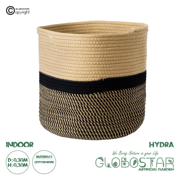 GloboStar® Artificial Garden HYDRA 20205 Διακοσμητικό Πλεκτό Καλάθι - Κασπώ Γλάστρα - Flower Pot  Μπεζ με Μαύρο Π30cm x Υ30cm 