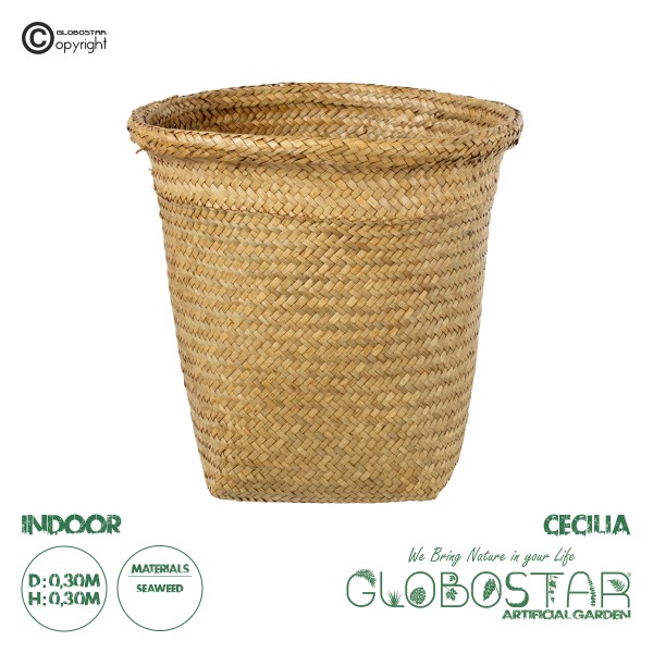 GloboStar® Artificial Garden CECILIA 20344 Διακοσμητικό Ψάθινο Καλάθι - Κασπώ Γλάστρα - Flower Pot Μπεζ Φ30cm x Υ30cm 