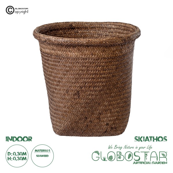 GloboStar® Artificial Garden SKIATHOS 20347 Διακοσμητικό Ψάθινο Καλάθι - Κασπώ Γλάστρα - Flower Pot Καφέ Φ30cm x Υ30cm 