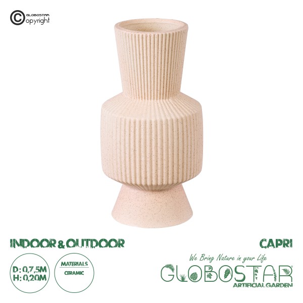 GloboStar® Artificial Garden CAPRI 20468 Πήλινο Κεραμικό Κασπώ Γλάστρα - Flower Pot Απαλό Μπεζ Φ7.5cm x Υ20cm 