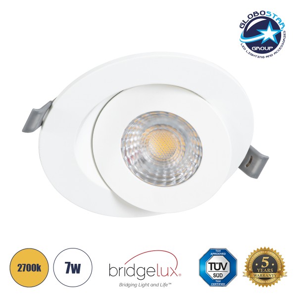 GLOBOSTAR® RICO 60991 Χωνευτό Κινούμενο Downlight Σποτ LED 7W 660lm 45° AC 220-240V Αδιάβροχο IP44 Θερμό Λευκό 2700K - Bridgelux SMD Chip & TÜV SÜD Driver - Λευκό Ματ - Μ12 x Π12 x Υ3.1cm / Q9cm - 5 Χρόνια Εγγύηση