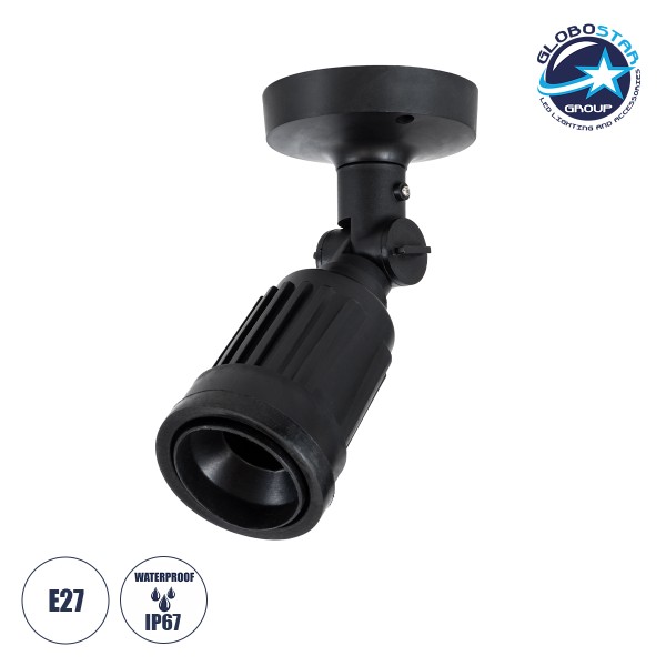 GloboStar® GRASEDO 61615 Βάση Κήπου με Ντουί E27 για Λάμπα Σποτ PAR38 - Αδιάβροχη IP67 - Υψηλής Αντοχής ABS - VDE Certified - Φ9.5 x Υ22cm - Μαύρο - 5 Years Warranty