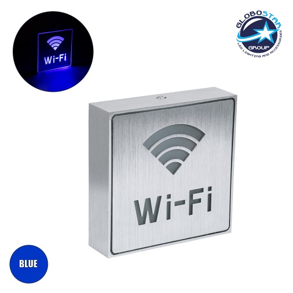 GloboStar® SENSATI 75657 Φωτιστικό Τοίχου Ένδειξης Wi-Fi LED 1W AC 220-240V IP20 - Σώμα Αλουμινίου - Μ11 x Π11 x Υ3cm - Μπλε