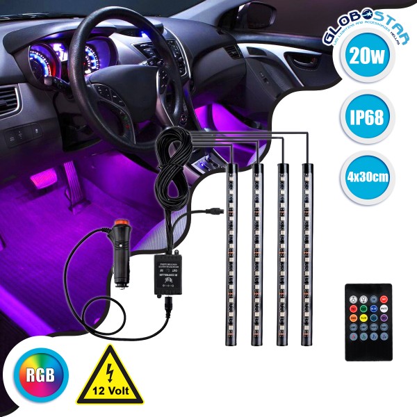 GloboStar® 81842 Car Underglow LED Tube Kit - Κρυφός Φωτισμός Αυτοκινήτου DC 12V 20W με Χειριστήριο Αδιάβροχο IP68 Πολύχρωμο RGB