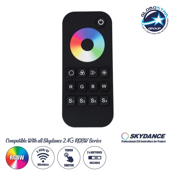 GLOBOSTAR® SKYDANCE-RT4 71548 RF Ασύρματο Χειριστήριο Αφής 1 Group για όλα τα Πολύχρωμα RGBW SKYDANCE Controller - DC 3V 2 x AAA IP20 - RF2.4Ghz - Μ12.2 x Π5.3 x Υ1.7cm - 5 Χρόνια Εγγύηση