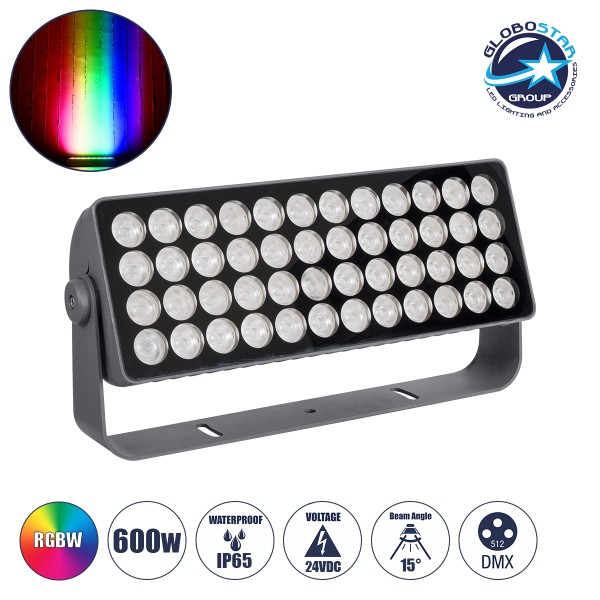 GLOBOSTAR® FLOOD-TURBO 90733 Προβολέας Wall Washer για Φωτισμό Κτιρίων LED 600W 33490lm 15° DC 24V Αδιάβροχο IP65 Μ50 x Π18.5 x Υ12.5cm Πολύχρωμο RGBW DMX512 - Γκρι Ανθρακί - 3 Χρόνι+C626α Εγγύηση