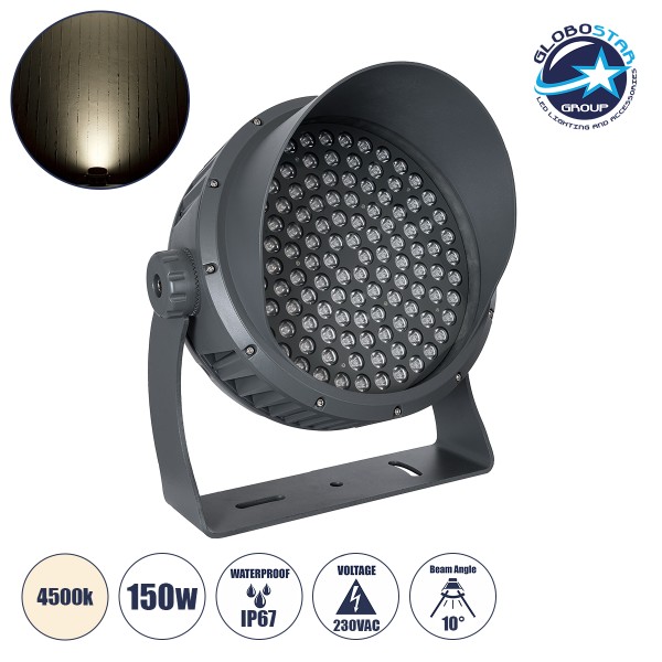 GLOBOSTAR® FLOOD-DIMO 90750 Προβολέας Σποτ Wall Washer με Αντιθαμβωτική Γρίλια LED 100W 14250lm 10° AC 220-240V Αδιάβροχο IP67 Φυσικό Λευκό 4500K - Γκρι Ανθρακί - Μ43 x Π45 x Υ46cm - 3 Χρόνια Εγγύηση