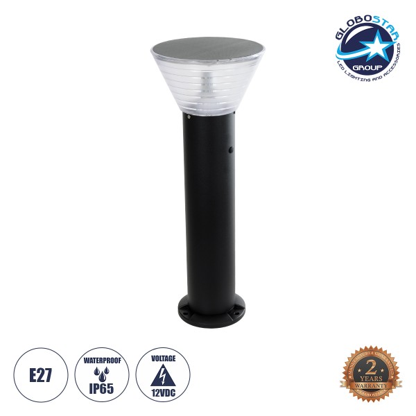 GLOBOSTAR® VEGGIE 90550 Φωτιστικό Κολωνάκι Κήπου με Ντουί 1 x E27 AC 220-240V Αδιάβροχο IP65 - Μαύρο - Μ23 x Π23 x Υ60cm