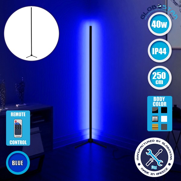 Μοντέρνο Minimal Επιδαπέδιο Μαύρο Φωτιστικό 250cm LED 40 Watt με Ασύρματο Χειριστήριο RF & Dimmer Μπλε GloboStar ALIEN Design GLOBO-250-6