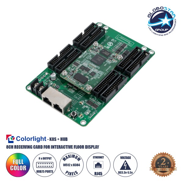 GLOBOSTAR® K8S+HUB 41023 Colorlight K8S+HUB-DL-S65 Διαδραστική Receiving Card για Οθόνες LED Video Wall 8 x HUB320 με Loading Capacity σε Pixel 512 x 384px - Gigabit Network Ethernet Input & Output Ports - DC 5V IP20 - Μ14.5 x Π9 x Υ1.5cm - 2 Χρόνια Εγγύη