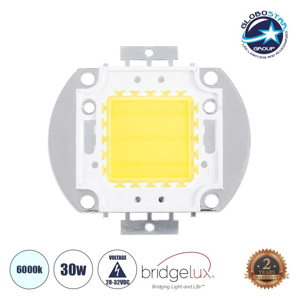 GLOBOSTAR® COBCHIP 73761 Cob LED 30W 3000lm 120° DC 28-32V IP20 Ψυχρό Λευκό 6000K Dimmable - Bridgelux COB Chip - Μ5.5 x Π5.2 x Υ0.6cm - 2 Χρόνια Εγγύηση