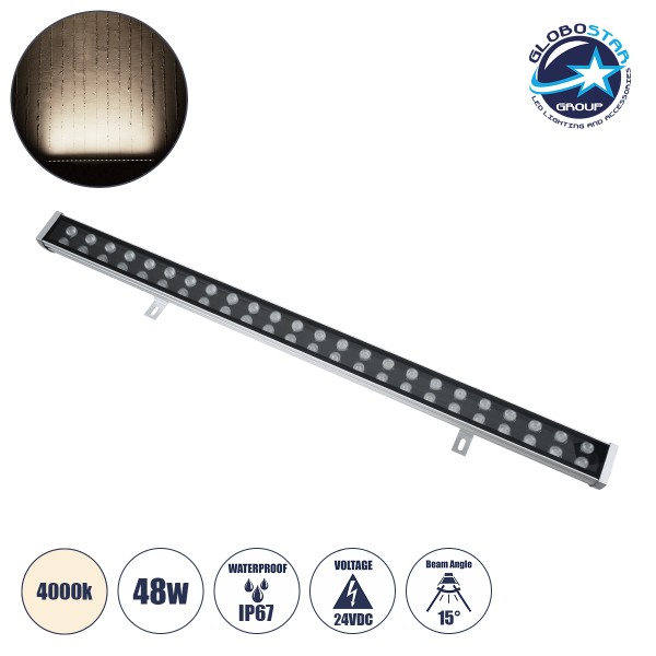 GloboStar® WASHER-NASIA 90159 Μπάρα Φωτισμού Wall Washer LED 48W 4560lm 15° DC 24V Αδιάβροχο IP67 Μ100 x Π6.5 x Υ6.6cm Φυσικό Λευκό 4000K - Γκρι Ανθρακί - 3 Χρόνια Εγγύηση