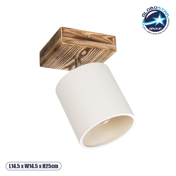 GloboStar® CUP 203-0057 Vintage Φωτιστικό Οροφής Σποτ Μονόφωτο 1 x E27 IP20 Μπεζ Ξύλο με Λευκό Ύφασμα - Μ14.5 x Π14.5 x Υ25cm