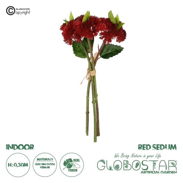 GloboStar® Artificial Garden RED SEDUM BOUQET 21349 Τεχνητό Διακοσμητικό Μπουκέτο Κόκκινο Σέδο Y30cm