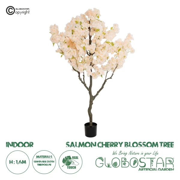 GloboStar® Artificial Garden SALMON CHERRY BLOSSOM TREE 20679 Τεχνητό Διακοσμητικό Δέντρο Απαλό Ροζ Άνθος Κερασιάς Υ160cm
