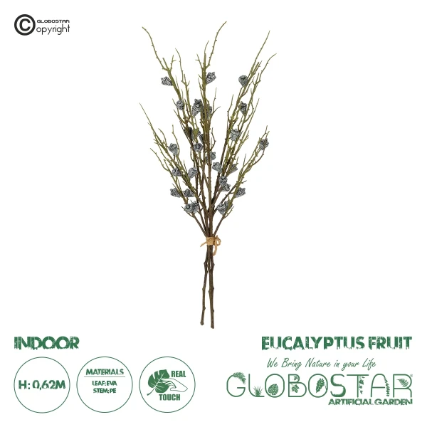 GloboStar® Artificial Garden GREEN EUCALYPTUS FRUIT BOUQET 21431 Tεχνητό Διακοσμητικό Μπουκέτο Ευκάληπτος Πράσινο Y62cm