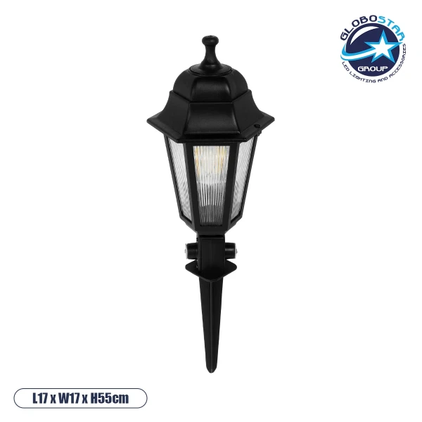 GloboStar® VITRO 203-0193 Vintage Καρφωτό Φωτιστικό Φαναράκι Μονόφωτο 1 x E27 IP44 Μαύρο & Διάφανο Πλαστικό - Μ16 x Π16 x Υ51cm
