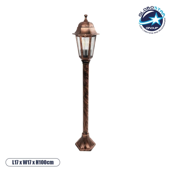 GloboStar® VITRO 203-0197 Vintage Επιδαπέδιο Φωτιστικό Κολωνάκι Κήπου Μονόφωτο 1 x E27 IP44 Χάλκινο & Διάφανο Πλαστικό - Μ16 x Π16 x Υ100cm