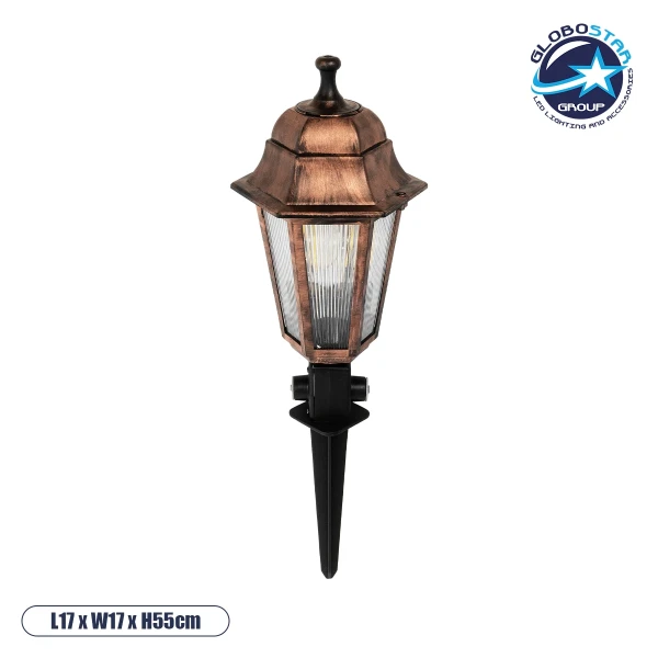 GloboStar® VITRO 203-0198 Vintage Καρφωτό Φωτιστικό Φαναράκι Μονόφωτο 1 x E27 IP44 Χάλκινο & Διάφανο Πλαστικό - Μ16 x Π16 x Υ51cm