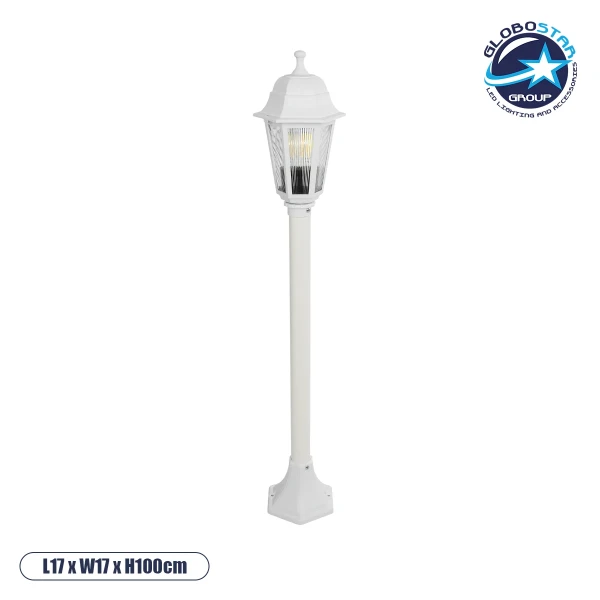 GloboStar® VITRO 203-0202 Vintage Επιδαπέδιο Φωτιστικό Κολωνάκι Κήπου  Μονόφωτο 1 x E27 IP44 Λευκό & Διάφανο Πλαστικό - Μ16 x Π16 x Υ100cm