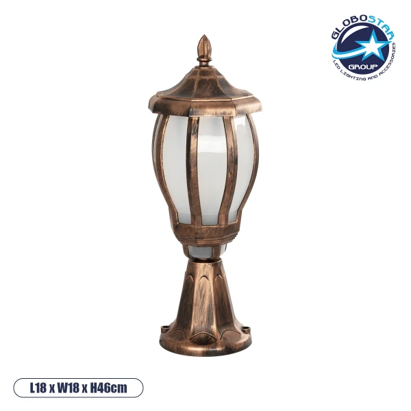 GloboStar® VERDI 203-0235 Vintage Επιδαπέδιο Φωτιστικό Φαναράκι Μονόφωτο 1 x E27 IP44 Χάλκινο & Διάφανο Πλαστικό - Μ17 x Π17 x Υ47cm