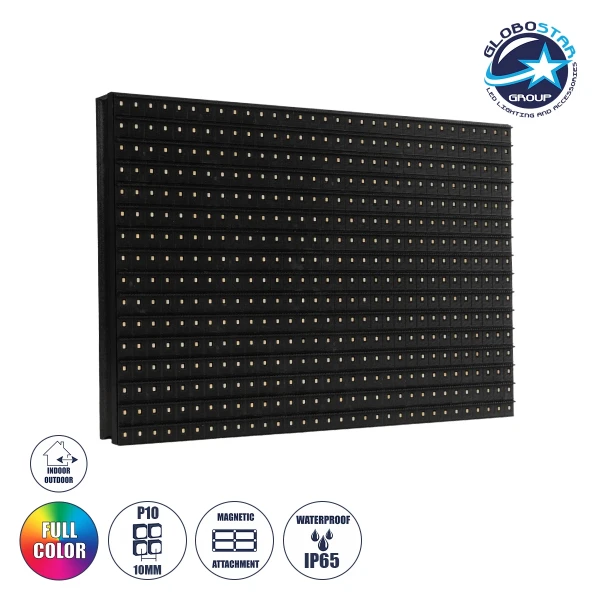 GLOBOSTAR® MODULCO 90385 Module Πλακίδιο Κυλιόμενης Ψηφιακής Επιγραφής/Οθόνης 32x16cm P10 LED 40W Nits ≥5500cd/㎡ DC 5V Αδιάβροχο IP65 RGB - Μ32 x Π1.8 x Υ16cm - 2 Χρόνια Εγγύηση