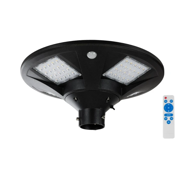 GLOBOSTAR® PARK 90501 Φωτιστικό Κεφαλής Post Top Πλατείας/Πάρκου/Κήπου με Ασύρματο Χειριστήριο LED 20W 800lm 120° με Ενσωματωμένο Φωτοβολταϊκό Panel 6V 20W & Επαναφορτιζόμενη Μπαταρία Li-ion 3.2V 25000mAh με Αισθητήρα Κίνησης-Ημέρας-Νύχτας Αδιάβροχο IP67 