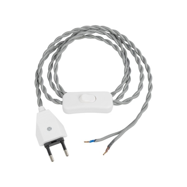 GLOBOSTAR® WHIP 77674 Μοντέρνο DIY Πλεκτό Καλώδιο με Διακόπτη On/Off AC 220-240V IP20 - Γκρι & Λευκό - Μ140 x Π2.7 x Υ1.9cm