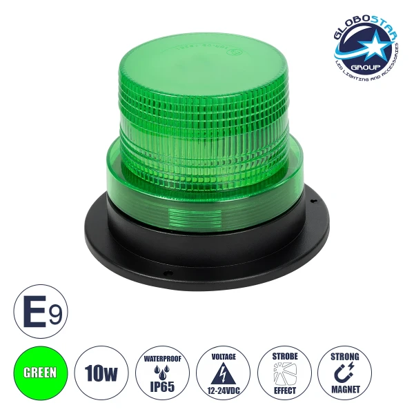 GloboStar® 85151 PRO Series Φάρος Σήμανσης Οχήματος Security - Ασφαλείας για Αυτοκίνητα & Φορτηγά STROBE LED 10W DC 12-24V Αδιάβροχος IP65 Πράσινο