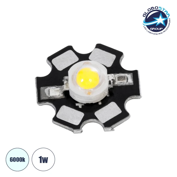 GLOBOSTAR® STARCHIP 73740 High Power Star LED 1W 110-120lm 180° DC 3.2-3.6V 300-350mA IP20 Ψυχρό Λευκό 6000K Dimmable - Sanan Chip - Μ2 x Π2 x Υ0.6cm - 2 Χρόνια Εγγύηση