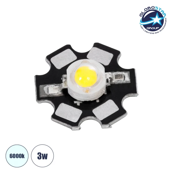 GLOBOSTAR® STARCHIP 73741 High Power Star LED 3W 260-280lm 180° DC 3.2-3.4V 600-700mA IP20 Ψυχρό Λευκό 6000K Dimmable - Sanan Chip - Μ2 x Π2 x Υ0.6cm - 2 Χρόνια Εγγύηση