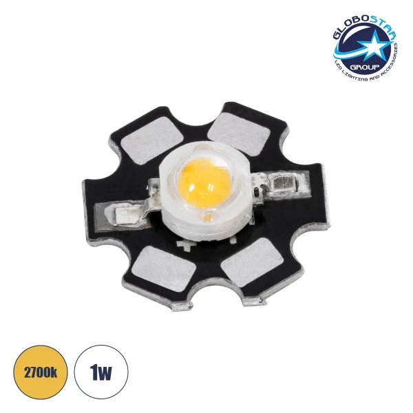 GLOBOSTAR® STARCHIP 73743 High Power Star LED 1W 110-120lm 180° DC 3.2-3.6V 260-350mA IP20 Θερμό Λευκό 2700K Dimmable - Sanan Chip - Μ2 x Π2 x Υ0.6cm - 2 Χρόνια Εγγύηση