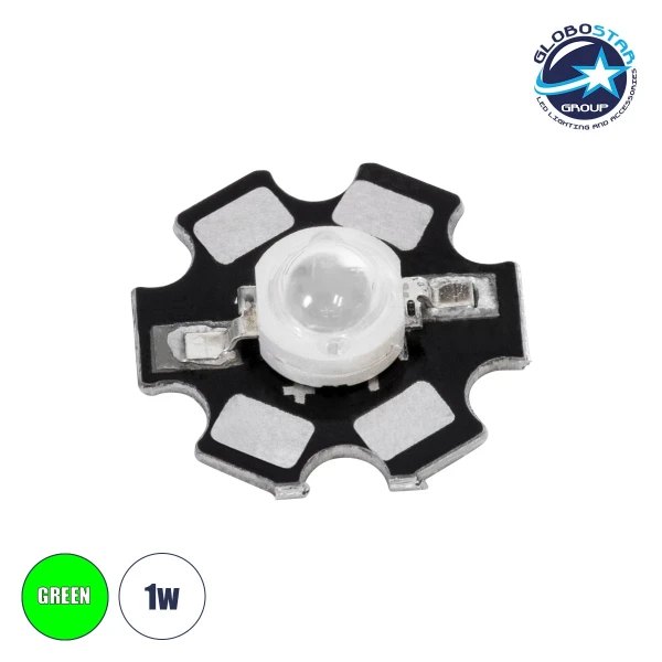 GLOBOSTAR® STARCHIP 73749 High Power Star LED 1W 80-90lm 180° DC 3.0-3.4V 300-350mA IP20 Πράσινο Dimmable - Sanan Chip - Μ2 x Π2 x Υ0.6cm - 2 Χρόνια Εγγύηση