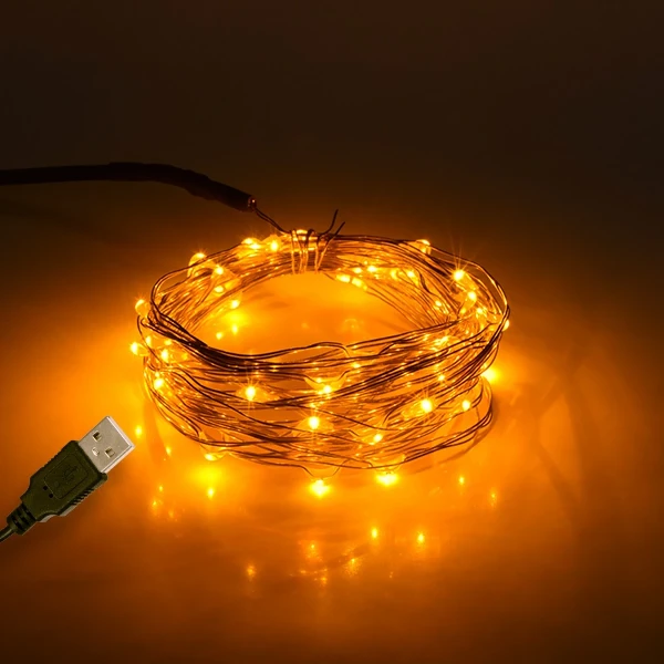 GloboStar®  79711 Διακοσμητική Γιρλάντα 5 Μέτρων 50 LED USB 5 Volt 3 Watt με Χάλκινο Συρμάτινο Καλώδιο Θερμό Λευκό 2200K