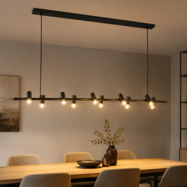 GloboStar® ALFREDA 01242 Μοντέρνο Κρεμαστό Φωτιστικό Ράγα Πολύφωτο 10 x E27 IP20 Μαύρο Μέταλλο - Μ140 x Π18 x Υ7cm