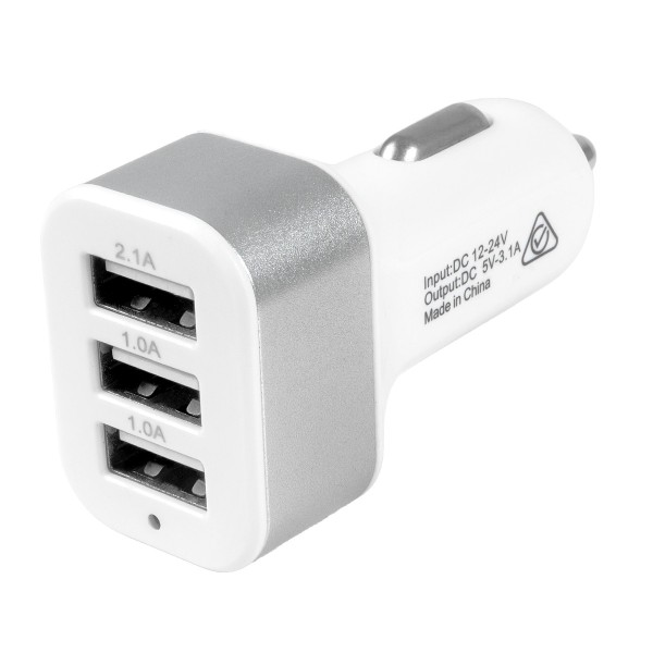 Globostar® 79501 Ασημί Φορτιστής Αυτοκινήτου DC 12-24V με 3 Εξόδους USB DC 5V Max 3.1A 20W και Καλώδιο USB σε Type-C