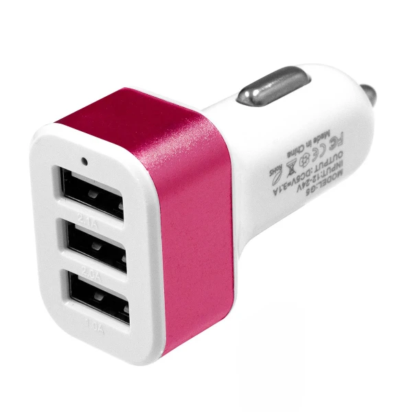 Globostar® 79504 Ροζ Φορτιστής Αυτοκινήτου DC 12-24V με 3 Εξόδους USB DC 5V Max 3.1A 20W και Καλώδιο USB σε Type-C