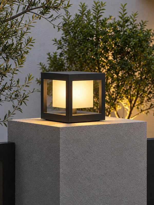 GLOBOSTAR® PRISM GLB-103-0017 Φωτιστικό Κολωνάκι Κήπου LED 10W 900lm 90° AC 220-240V Αδιάβροχο IP65 Θερμό Λευκό 2700K - Sanan SMD Chip - Μαύρο Ματ - Μ15 x Π15 x Υ16cm - 3 Χρόνια Εγγύηση