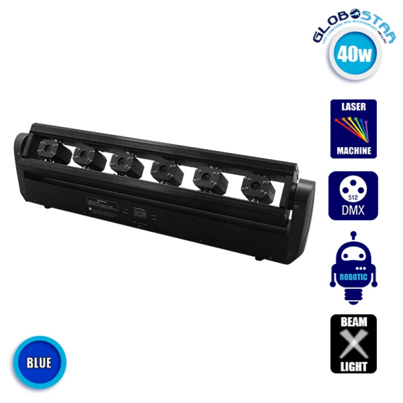 Επαγγελματική Μπάρα Laser με 6x300mw/638nm Κεφαλές 230V 3° DMX512 Μπλε GloboStar 51134
