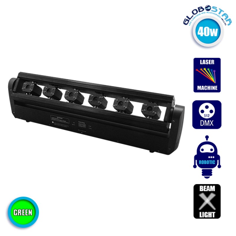 Επαγγελματική Μπάρα Laser με 6x60mw/532nm Κεφαλές 230V 3° DMX512 Πράσινο GloboStar 51164