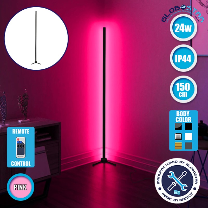 Μοντέρνο Minimal Επιδαπέδιο Μαύρο Φωτιστικό 150cm LED 24 Watt με Ασύρματο Χειριστήριο RF & Dimmer Ροζ GloboStar ALIEN Design GLOBO-150-7