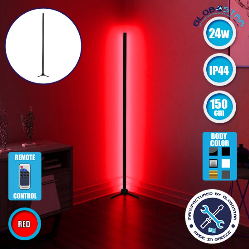 Μοντέρνο Minimal Επιδαπέδιο Μαύρο Φωτιστικό 150cm LED 24 Watt με Ασύρματο Χειριστήριο RF & Dimmer Κόκκινο GloboStar ALIEN Design GLOBO-150-4